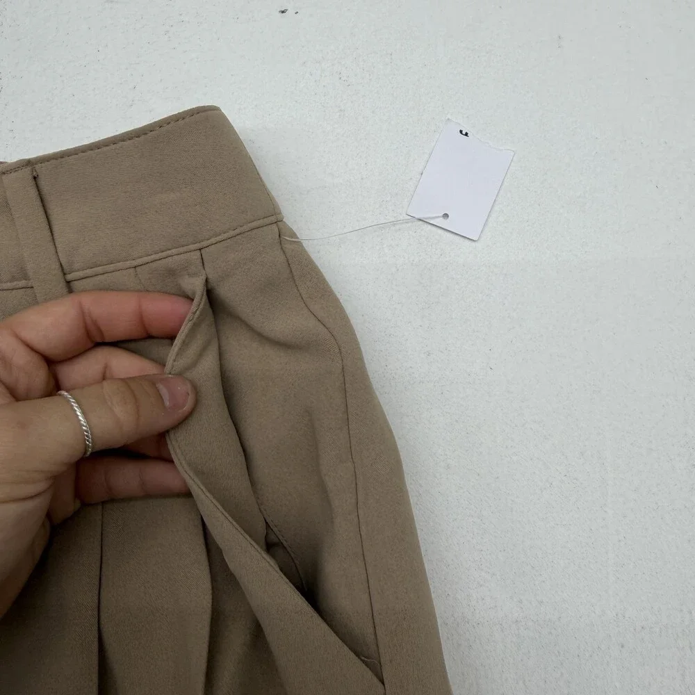 Gap Dress Pants Womens 2 Beige Easy Trouser Wide Leg Pull On Elastic Waist